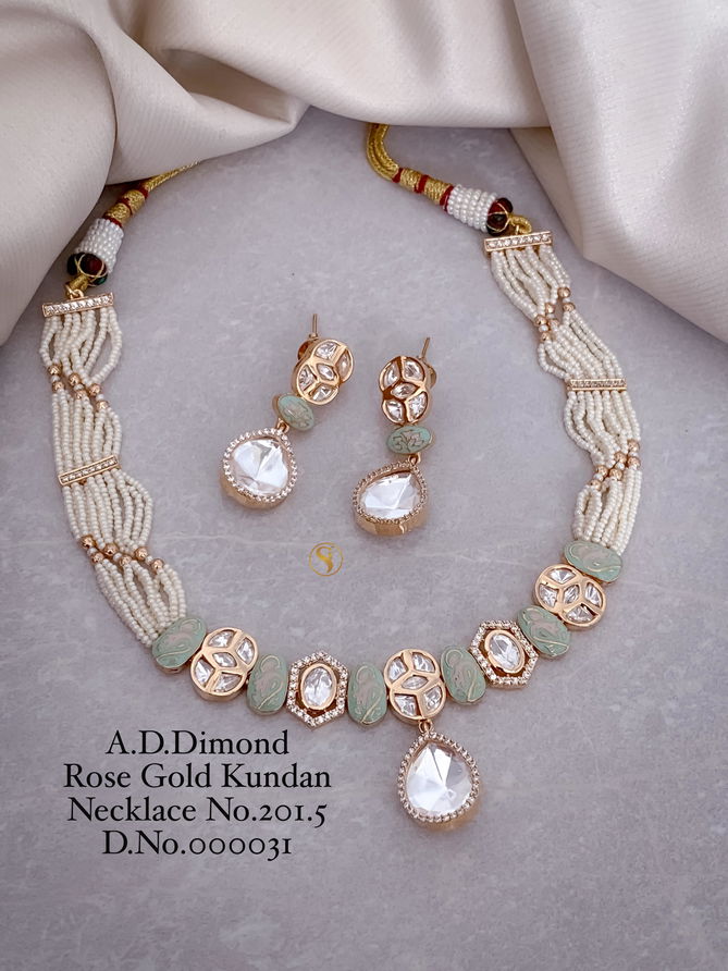 4 Designer AD Diamond Rose Gold Kundan Necklace Wholesale Shop In Surat
